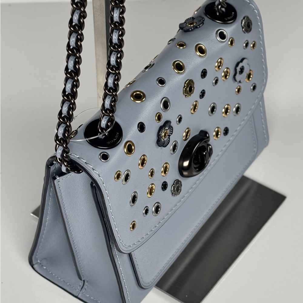Coach Parker Tea Rose Blue rivets crossbody Bag NWT Chain & Leather w dusty - Picture 13 of 14